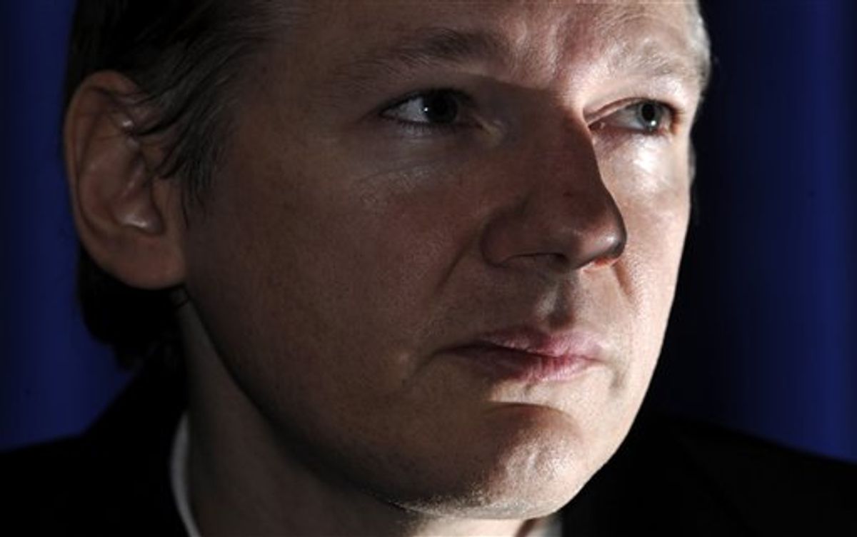 FILE - In this Oct. 23, 2010 file photo, WikiLeaks founder Julian Assange, speaks during a news conference in London. Assange's legal options narrowed on Thursday, Dec. 2, 2010 as he lost an appeal against a court order for his arrest and his British lawyer said authorities knew his precise location. (AP Photo/Lennart Preiss, File)   (AP)