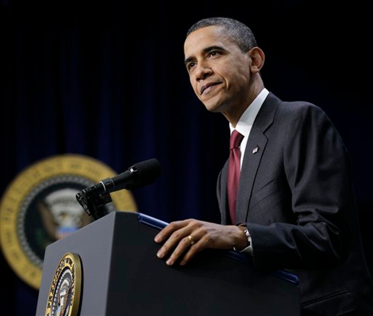 President Barack Obama speaks before signing the $858 billion tax deal into law in a ceremony in the Eisenhower Executive Office Building on the White House complex, Friday, Dec. 17, 2010 in Washington. (AP Photo/Pablo Martinez Monsivais) (AP)