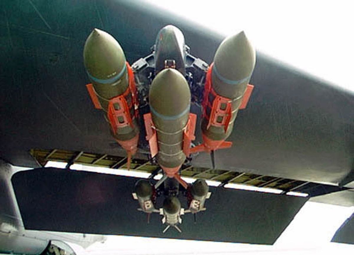 The 2,000-pound "smart" bomb that killed two U.S. special forces troops
and injured 20 others in Afghanistan on December 5, 2001 is one of the
most modern and precise weapons in America's military arsenal. Such
"JDAMs" (joint direct attack munitions) bombs, which are dropped in
both 1,000-pound and 2,000-pound versions, were developed after the
1991 Gulf War for more precise day and night use against ground targets
through fog, clouds or other bad weather. A JDAM cluster is shown in
this undated Air Force photograph. REUTERS/USAF/Handout

RC/SV (Â© Reuters Photographer / Reuters)