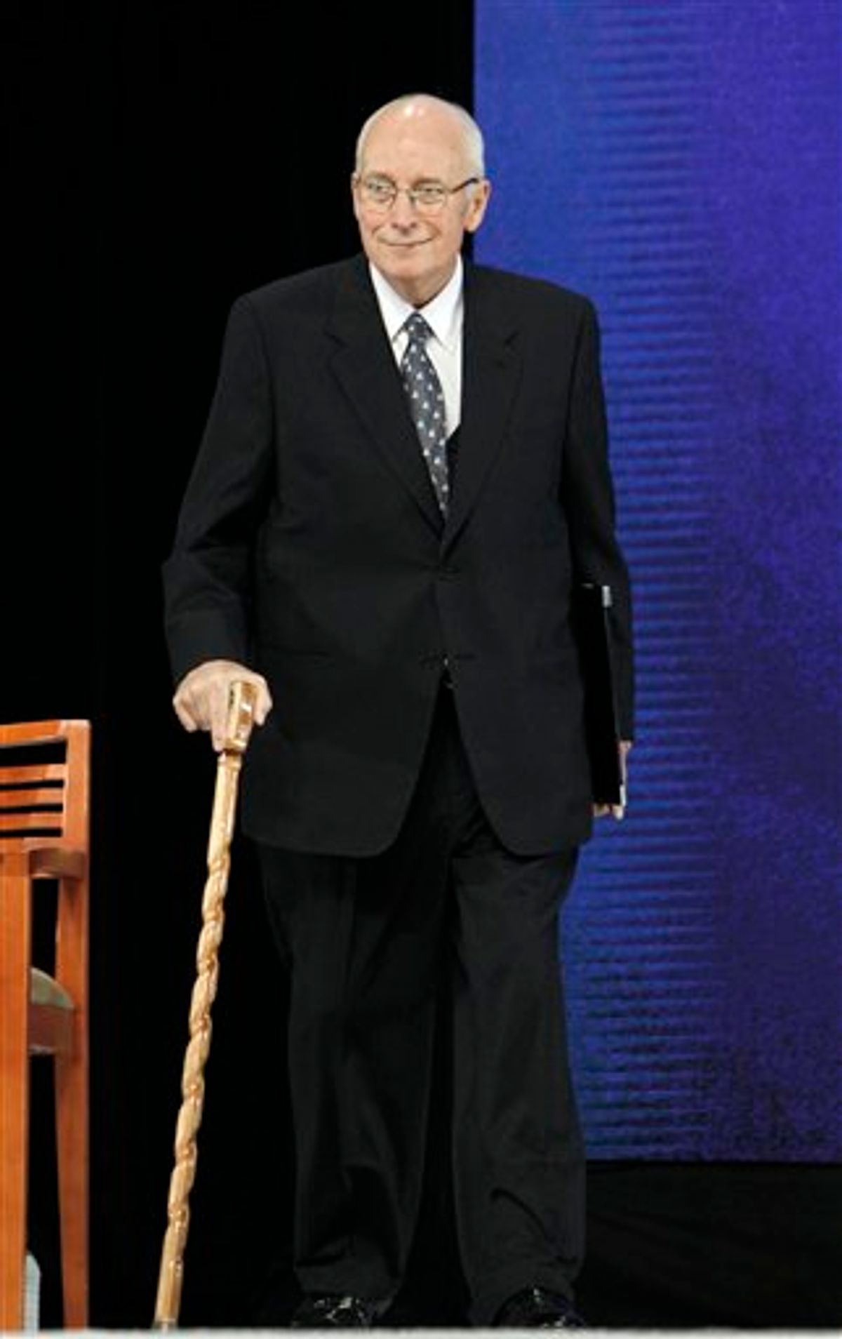 Former Vice President Dick Cheney uses a cane to walk on stage during the ground breaking ceremony for the President George W. Bush Presidential Center in Dallas,  Tuesday, Nov. 16, 2010. (AP Photo/LM Otero)  (AP)