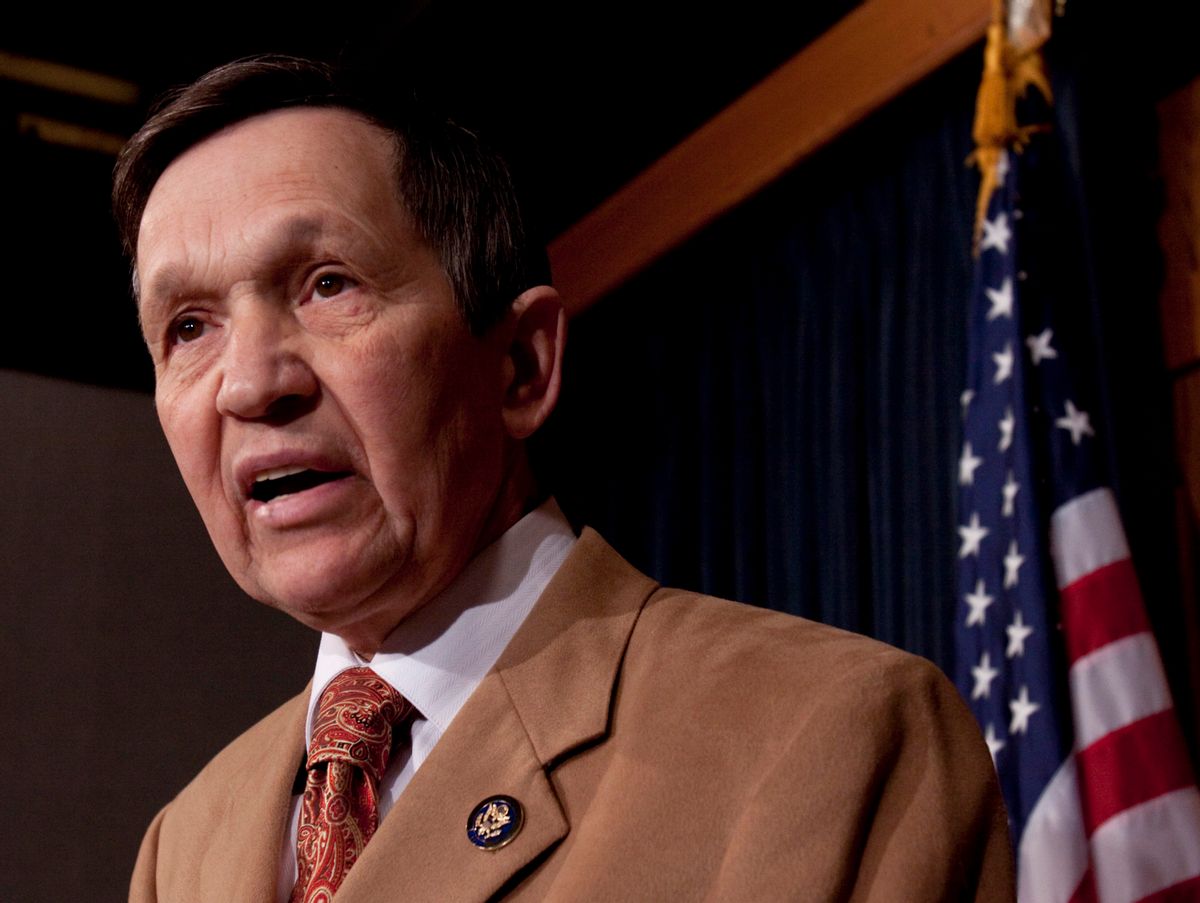 FILE - In this March 17, 2010 file photo, Rep. Dennis Kucinich, D-Ohio, speaks during a news conference on Capitol Hill in Washington. Kucinich is just one of many Democrats in trouble as the long and painful process of redistricting gets under way across America this year. Speculation is growing over which districts will be phased out and which will be spared, heralding a new congressional map from coast to coast. (AP Photo/Harry Hamburg, File)  (AP)