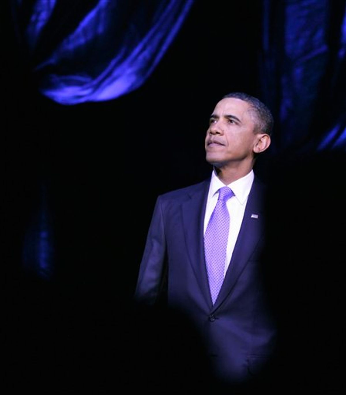 President Barack Obama looks up to the audience as he arrives at an event to celebrate the 50th Anniversary of John F. Kennedy's  inauguration address, Thursday, Jan. 20, 2011, at the Kennedy Center in Washington.   (AP Photo/Carolyn Kaster) (AP)