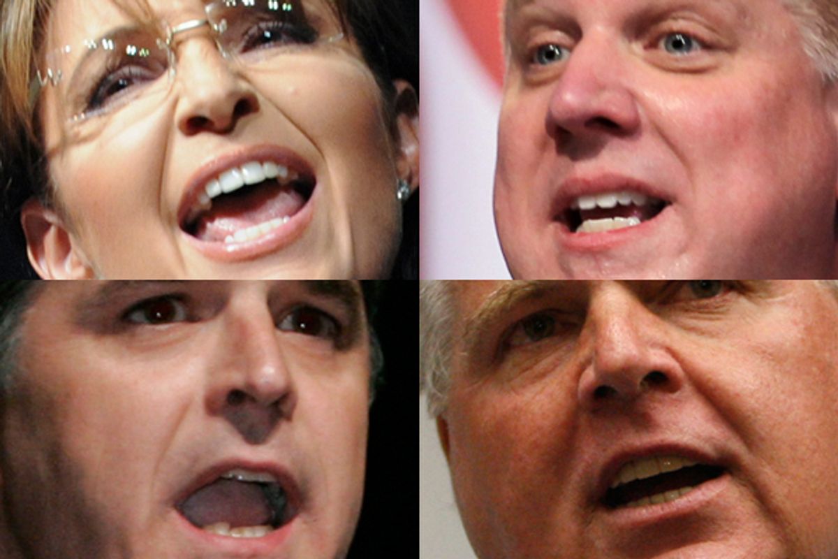 Clockwise, from top left: Sarah Palin, Glenn Beck, Rush Limbaugh and Sean Hannity  