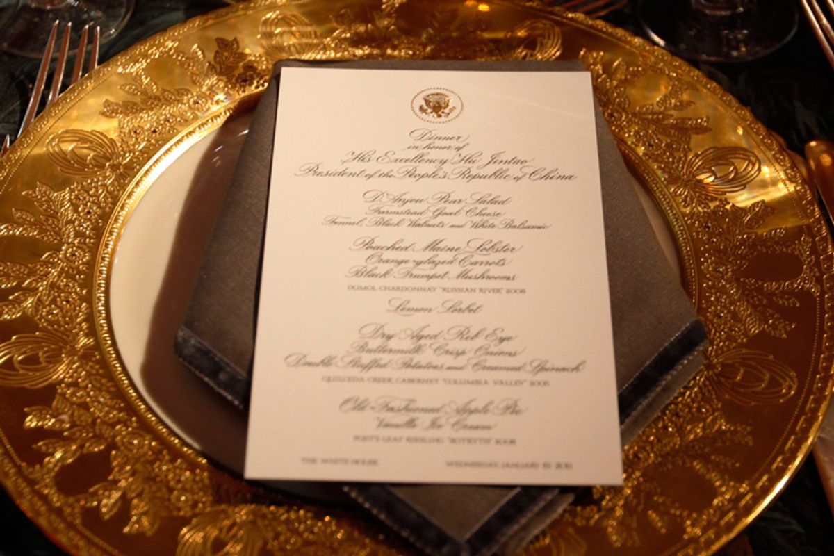 A table setting for the state dinner hosted by President Obama for Chinese President Hu Jintao.  