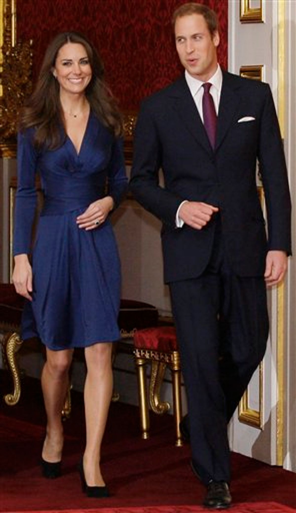 FILE - This is a Tuesday Nov. 16, 2010, file photo of  Britain's Prince William and his fiancee Kate Middleton arrive for a media photocall, media at St. James's Palace in London, Tuesday Nov. 16, 2010, after they announced their engagement. The couple are to wed in 2011.  The wedding of Britain's Prince William and Kate Middleton is in 100 days time on April 29, 2011. (AP Photo/Sang Tan, File)  (AP)
