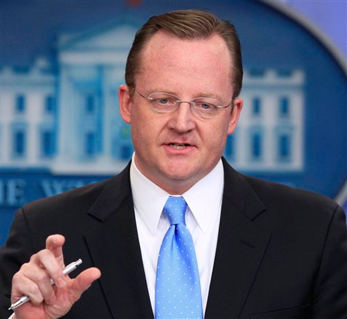 White House Press Secretary Robert Gibbs answers questions on Egypt during his daily news briefing at the White House in Washington, Friday, Jan. 28, 2011. (AP Photo/Carolyn Kaster)  (AP)