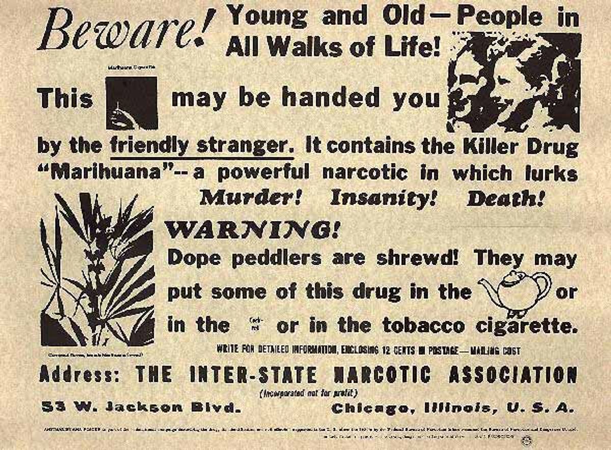 An advertisement distributed by the Federal Bureau of Narcotics in 1935