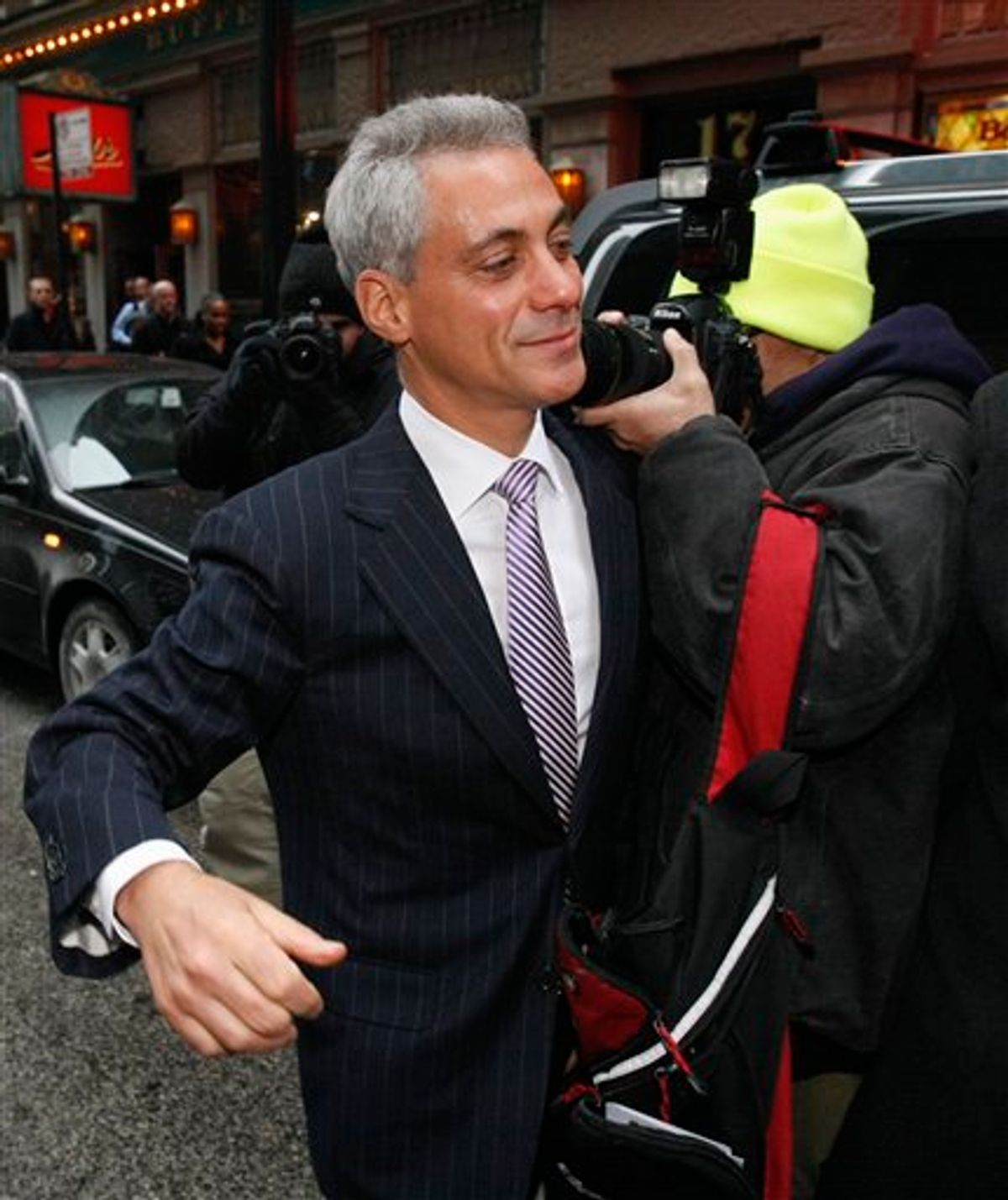 Former White House Chief of Staff Rahm Emanuel leaves a news conference in Chicago, Monday, Jan. 24, 2011, where he responded to an Illinois appeals court ruling that threw him off the ballot for Chicago mayor because he didn't live in the city in the year before the election. The court voted 2-1 to overturn a lower-court ruling that would have kept Emanuel's name on the Feb. 22 ballot. (AP Photo/Charles Rex Arbogast)           (AP)