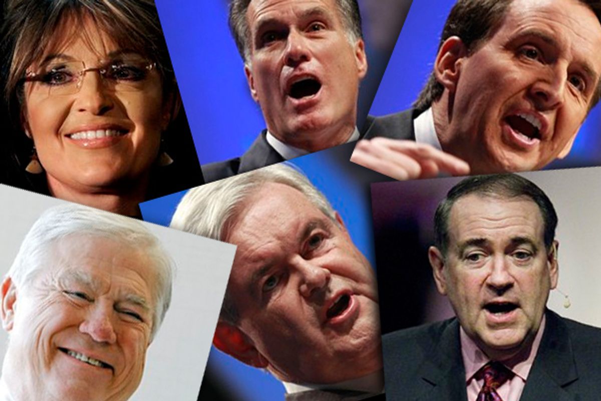 Top left, clockwise: Sarah Palin, Mitt Romney, Tim Pawlenty, Mike Huckabee, Newt Gingrich, Haley Barbour