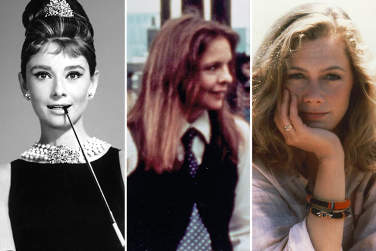 Audrey Hepburn in "Breakfast at Tiffany's"; Diane Keaton in "Annie Hall"; Kathleen Turner in "Romancing the Stone"