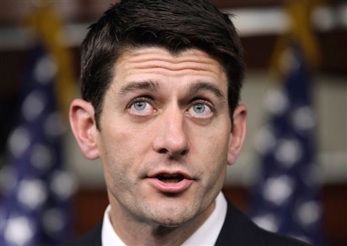 House Budget Committee Chairman Rep. Paul Ryan, R-Wis., declares that he was "disappointed" in President Obama's speech on a federal spending plan, Wednesday, April 13, 2011, during a news conference on Capitol Hill in Washington.   (AP Photo/J. Scott Applewhite) (AP)