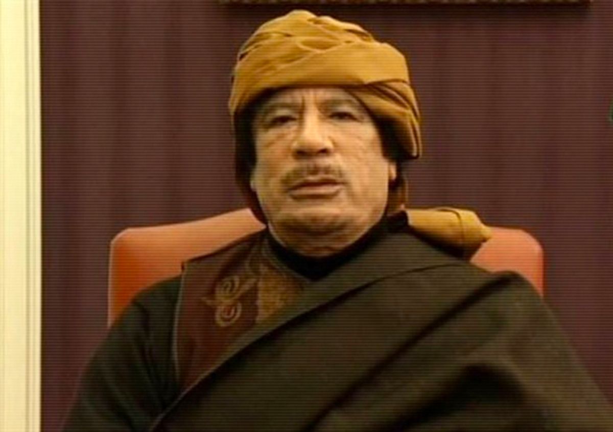 In this video image taken from Turkish television Libyan leader Moammar Gadhafi is seen during an interview with the TV channel TRT, in Tripoli, March 8, 2011.