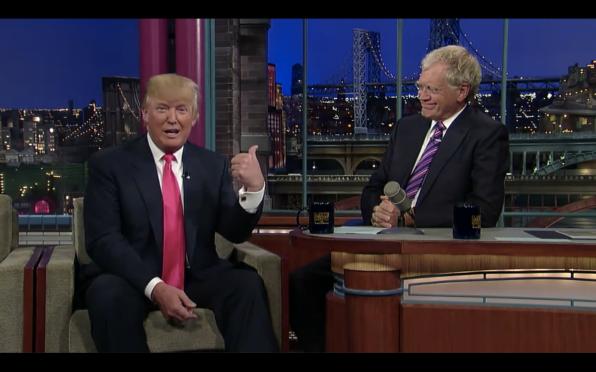 Donald Trump and David Letterman on the Late Show in happier times