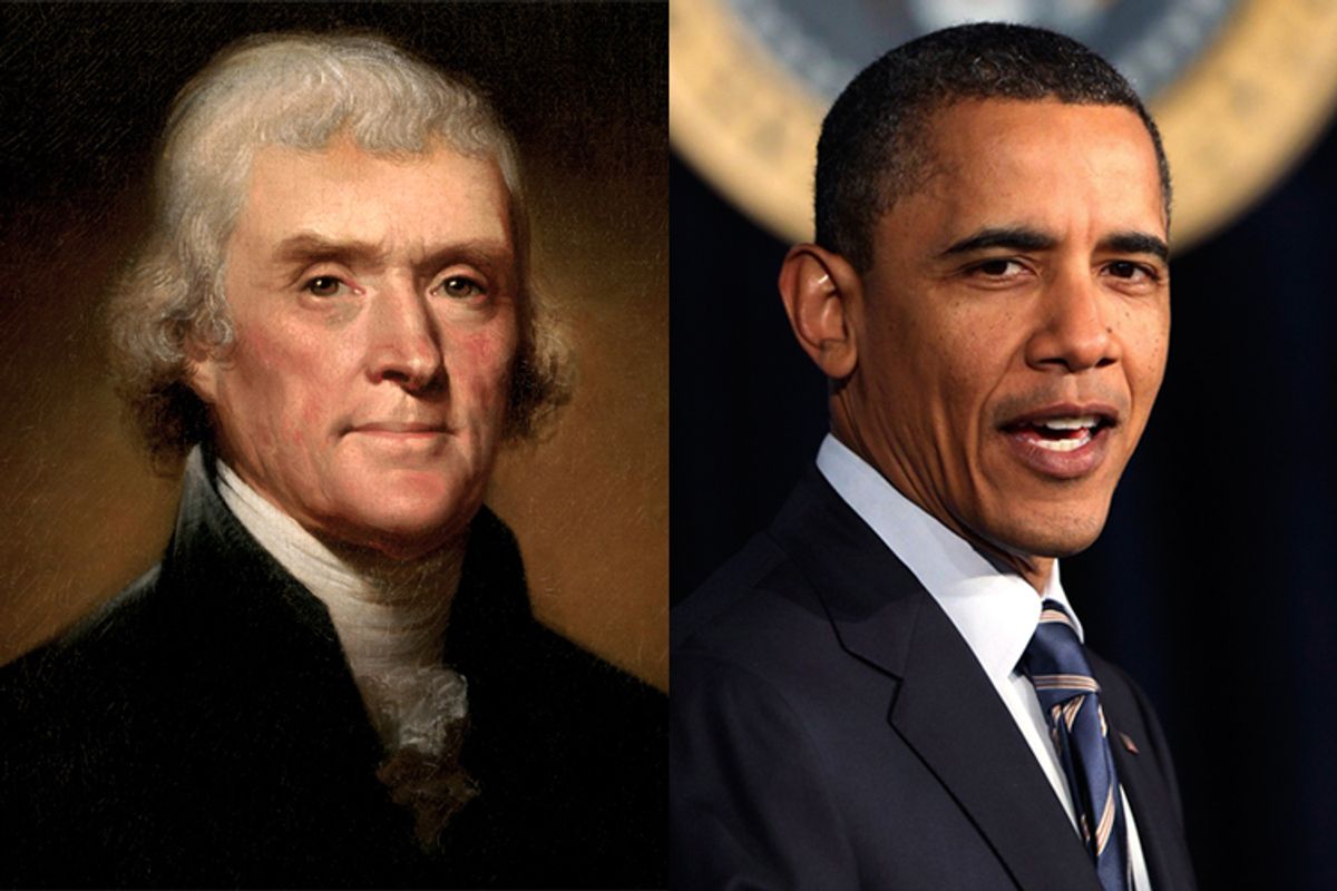 Former president Thomas Jefferson and President Barack Obama