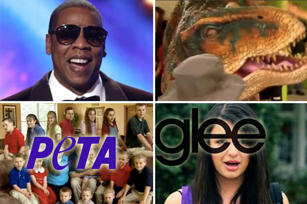 Glee doing Black, Gwyneth doing Jay-Z, PETA doing the Duggars, and a dinosaur! 