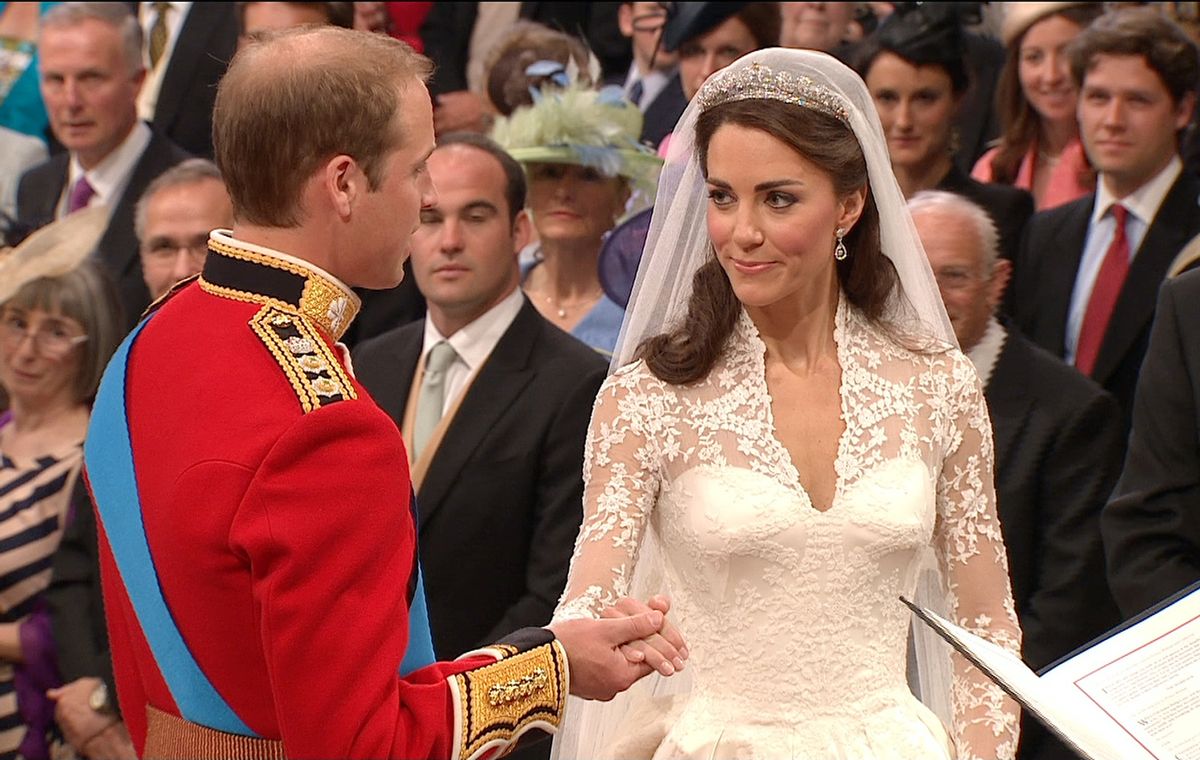 In this image taken from video, Britain's Prince William, left, takes the hand of his bride, Kate Middleton, as they stand at the altar at Westminster Abbey for the Royal Wedding in London on Friday, April, 29, 2011. (AP Photo/APTN) EDITORIAL USE ONLY NO ARCHIVE PHOTO TO BE USED SOLELY TO ILLUSTRATE NEWS REPORTING OR COMMENTARY ON THE FACTS OR EVENTS DEPICTED IN THIS IMAGE  (Associated Press)