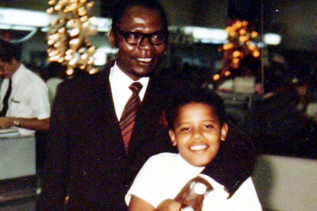 A young Barack Obama Jr. with the man he claims is his father, Barack Obama Sr.
