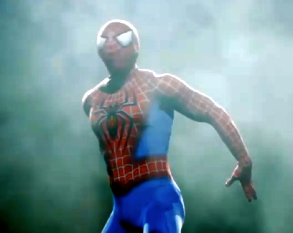 Spider-Man, in the semi-dark.