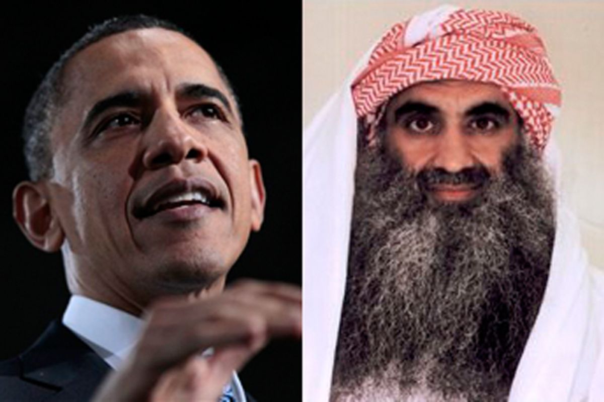 Left: President Barack Obama. Right: A photo downloaded from the Arabic language Internet site www.muslm.net and purporting to show a man identified by the Internet site as Khalid Sheik Mohammed