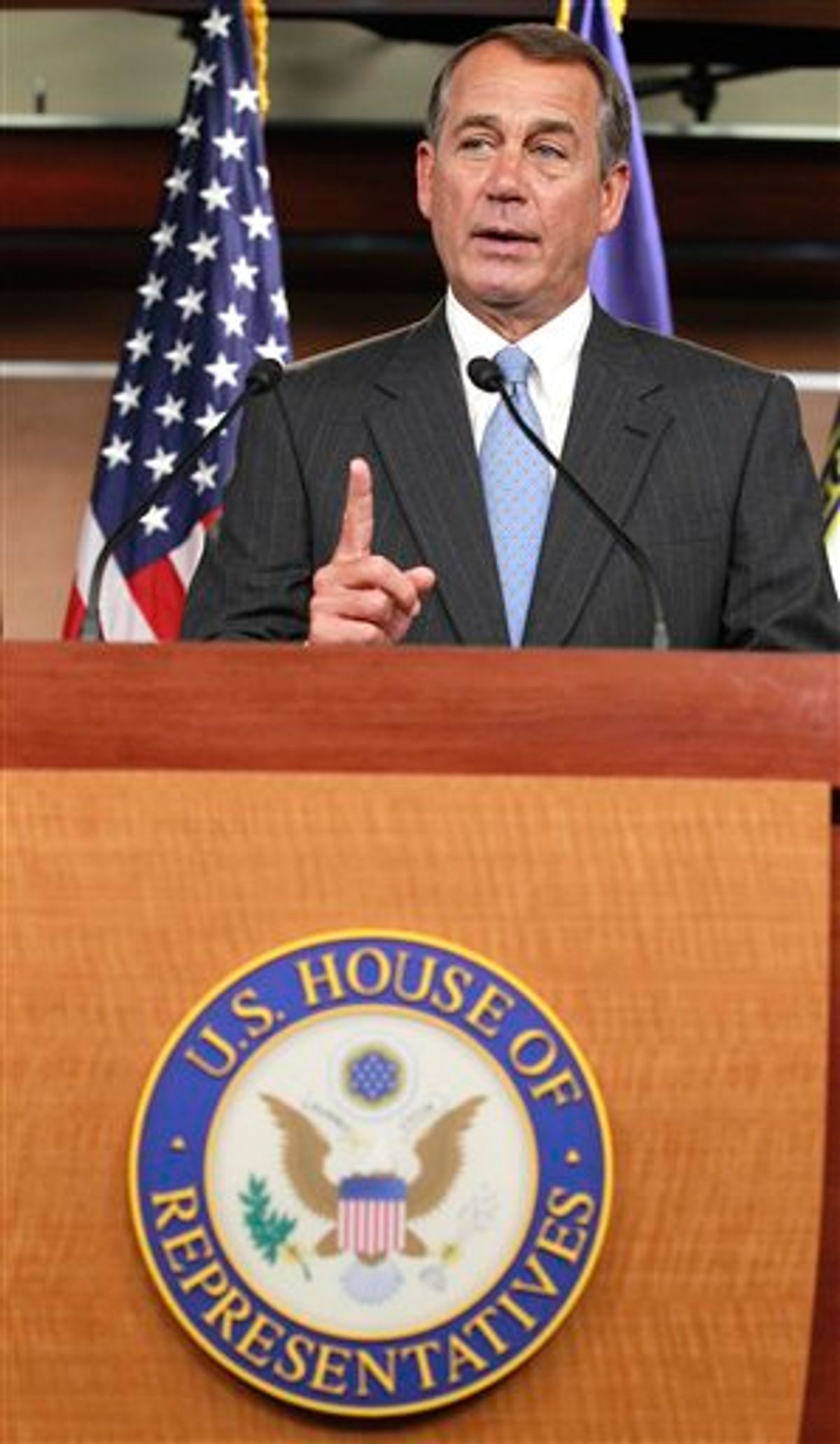 House Speaker John Boehner of Ohio, speaks to the media on Capitol Hill in Washington, Thursday, Jan. 6, 2011. (AP Photo/Alex Brandon) (AP)