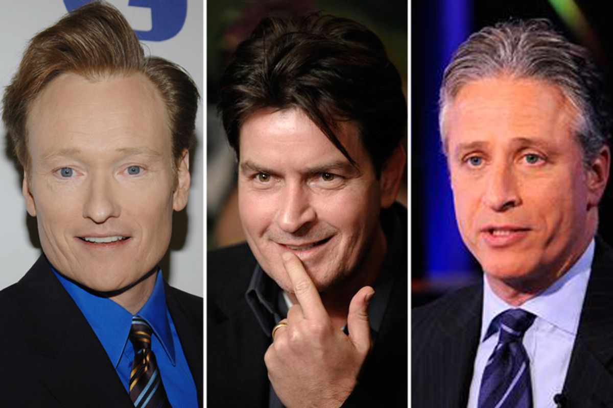 Conan O'Brien, Charlie Sheen and Jon Stewart