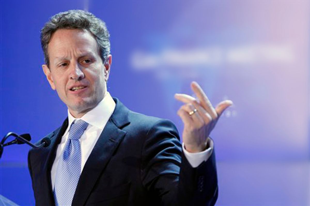 FILE - In this Feb. 19, 2011, file photo U.S. Treasury Secretary Timothy Geithner answers questions at the closing press conference of the G20 Finance summit in Paris. Five years and one financial crisis since the United States and China commenced regular high-level economic talks, fast-growing Beijing might have the upper hand Monday, May 9, 2011, in the latest round of discussions between the world's two biggest economies. While analysts don't foresee major breakthroughs at the talks Monday and Tuesday, China's expanding economic might will give it greater leverage now. (AP Photo/Francois Mori, File) (Francois Mori)