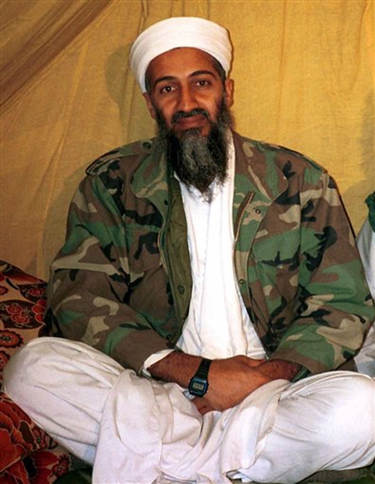 FILE -This undated file photo, shows Osama bin Laden. Americans are expected to get a glimpse of Osama bin Laden's daily life with the disclosure of home videos showing him strolling around his secret compound, along with propaganda tapes that have never been made public (AP Photo/File) (AP)