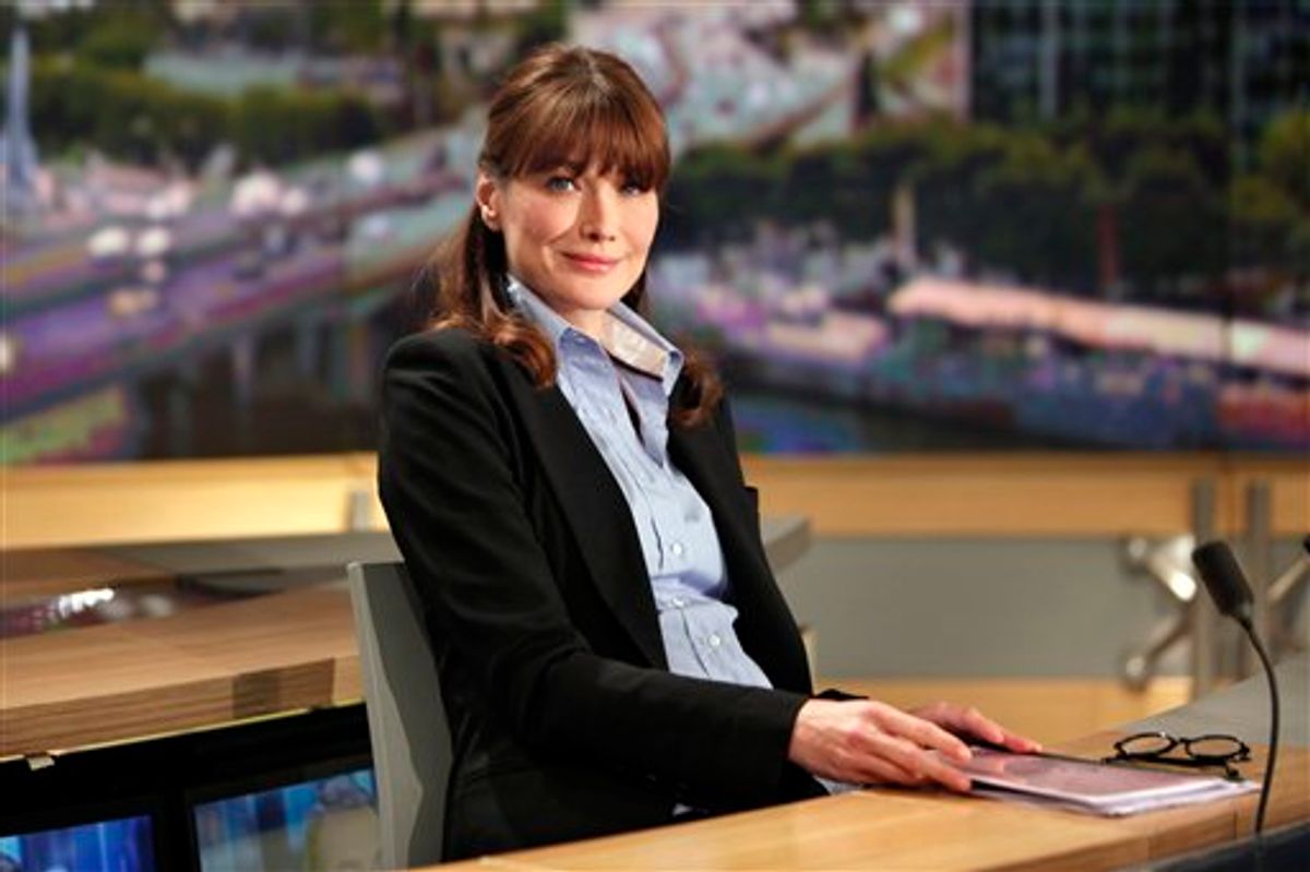 French President's wife Carla Bruni-Sarkozy poses prior to a television interview, in Paris, Monday May 16, 2011. (AP Photo/Thibault Camus, pool)      (AP)