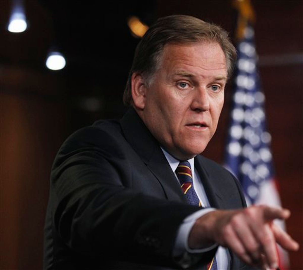 House Intelligence Committee Chairman Rep. Mike Rogers, R-Mich., speaks to reporters during a news conference on Capitol Hill in Washington, Monday, May 2, 2011, to talk about the death of Osama bin Laden.  (AP Photo/Manuel Balce Ceneta)   (AP)