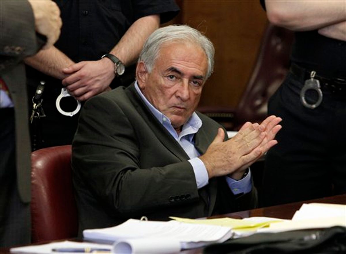 Former International Monetary Fund leader Dominique Strauss-Kahn listens to proceedings in his case in New York state Supreme Court, Thursday, May 19, 2011. A judge set bail at $1 million Thursday, and approved an elaborate arrangement under which the 62-year-old diplomat and banker would be confined to a private apartment in Manhattan and monitored by armed guards. (AP Photo/Richard Drew) (AP)