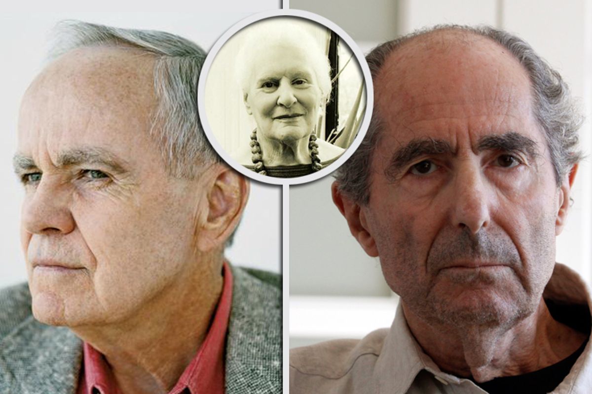 Cormac McCarthy, left, Philip Roth and Diana Athill (inset)      