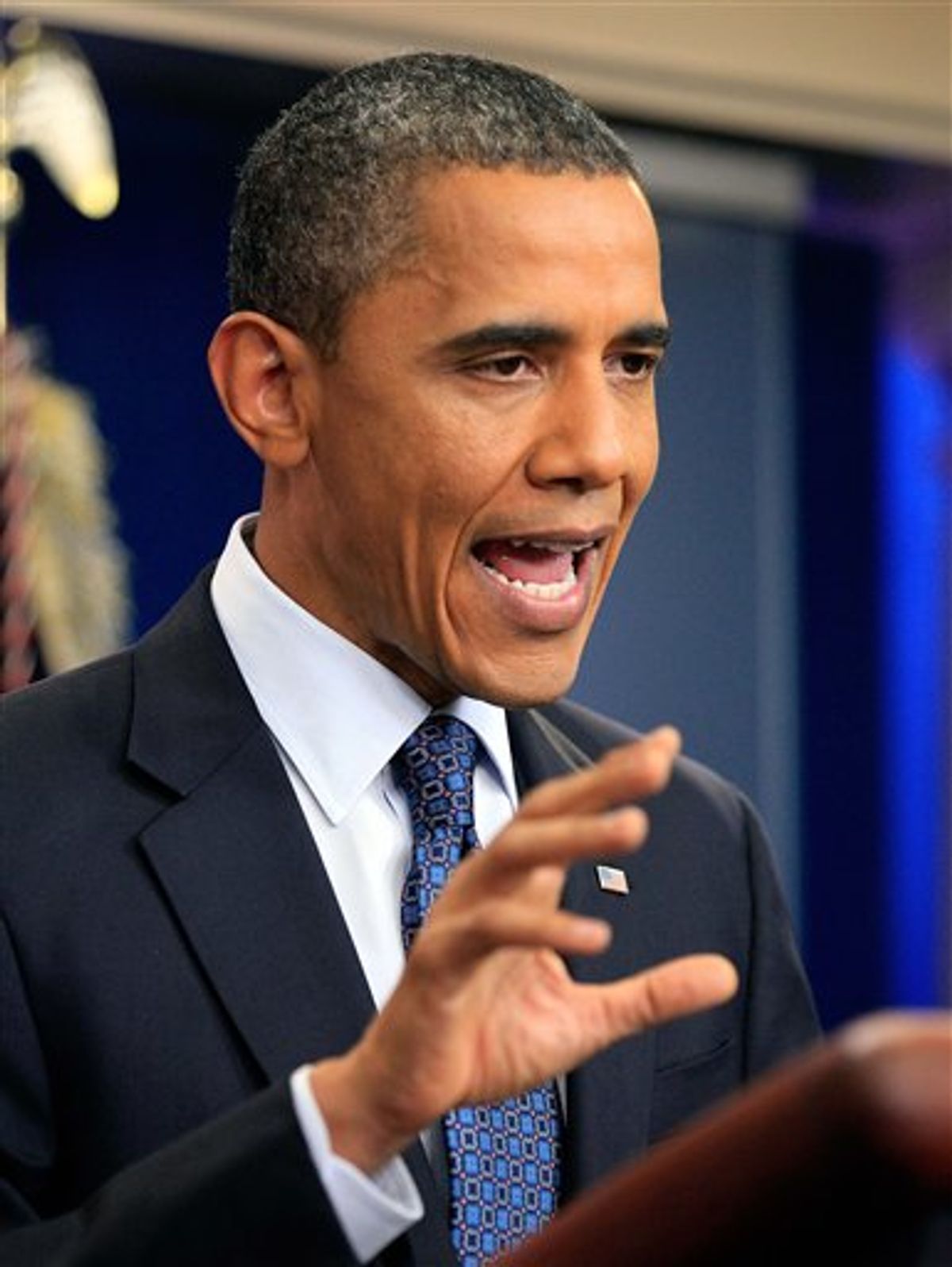 President Barack Obama makes a statement in the Brady Briefing Room at the White House in Washington, Friday, July 22, 2011 on the break down of debt ceiling talks.  (AP Photo/Manuel Balce Ceneta) (AP)