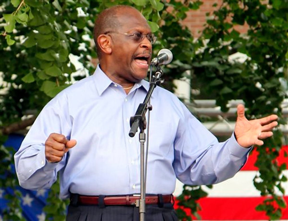Republican presidential candidate Herman Cain speaks at a campaign rally in Murfreesboro, Tenn., on Thursday, July 14, 2011. Cain told reporters afterward that he opposes a planned mosque that has been the subject of protests and legal challenges. (AP Photo/Erik Schelzig) (AP)