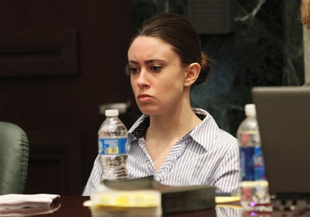 Casey Anthony in court listens to the prosecution's rebuttal on the last day of arguments in her murder trial at the Orange County Courthouse in Orlando, Fla. on Monday, July 4, 2011.  Anthony has plead not guilty to first-degree murder in the death of her daughter, Caylee, and could face the death penalty if convicted of that charge.  (AP Photo/Red Huber, Pool) (AP)