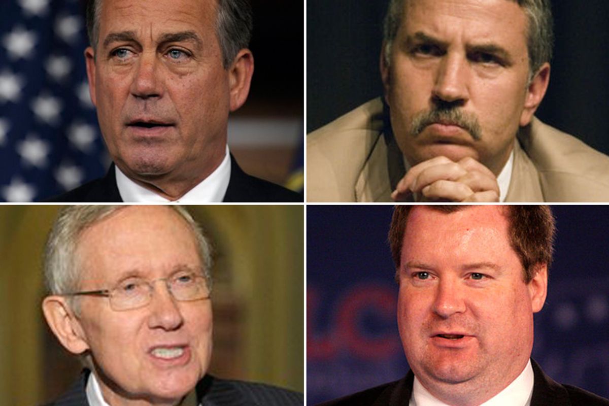 Clockwise from upper left: John Boehner, Thomas Friedman, Erick Erickson and Harry Reid