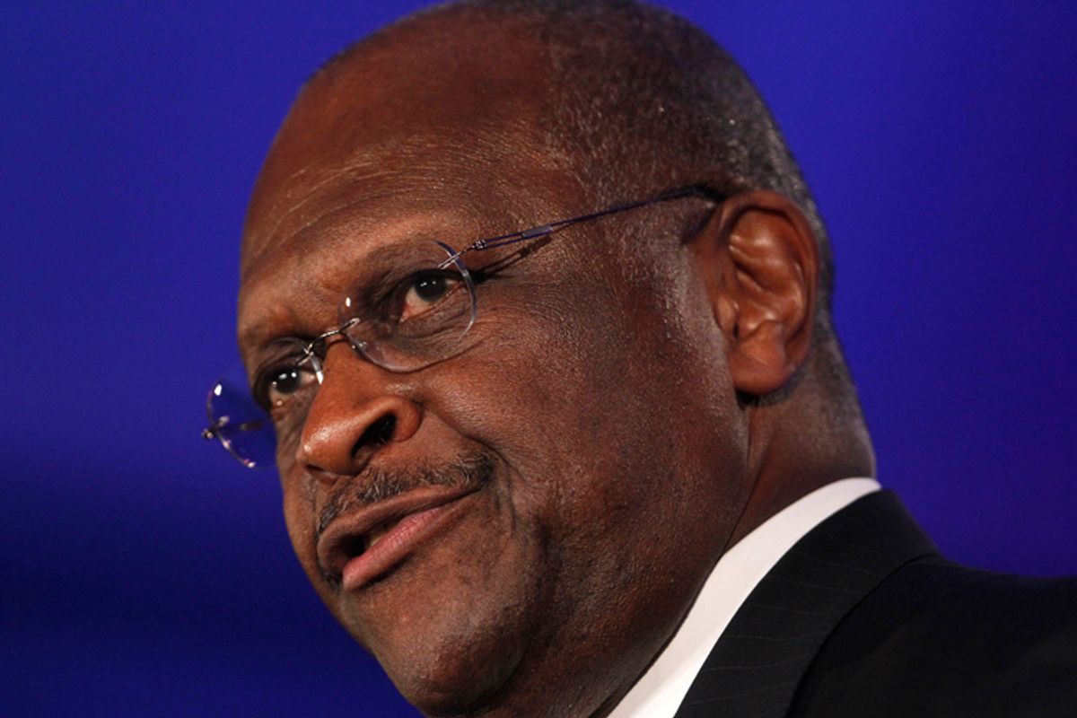FILE - In this June 17, 2011 file photo, Republican presidential candidate Herman Cain speaks in New Orleans. Facing a Thursday deadline to report quarterly fundraising, Republican presidential hopefuls make final-hour pitches for contributions that will be an early measurement of their campaign's strength _ or potential weakness. Former Massachusetts Gov. Mitt Romney is expected to report the largest haul. (AP Photo/Patrick Semansky, File) (Patrick Semansky)