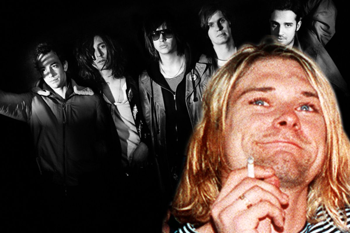 The Strokes. Foreground: Kurt Cobain