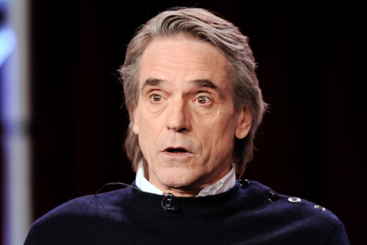 Actor Jeremy Irons takes part in a panel discussion for the show "The Borgias" at the CBS and Showtime portion of the 2011 Winter Press Tour for the Television Critics Association in Pasadena, California, January 14, 2011. REUTERS/Gus Ruelas (UNITED STATES - Tags: ENTERTAINMENT)   (Â© Gus Ruelas / Reuters)