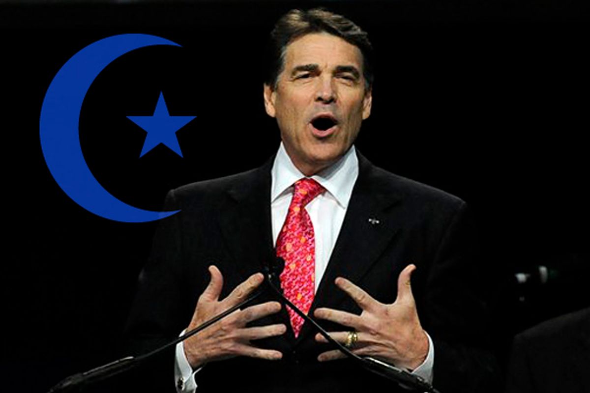 FILE - In this Saturday, Aug. 6, 2011 file photo, Texas Gov. Rick Perry speaks at a national prayer rally in Houston. A nationally televised debate, a test vote in Iowa and a candidacy by Perry Ã³ should he decide to seek the GOP nomination as many insiders, activists and party leaders expect Ã³ could shake up the Republican presidential race in the coming days. (AP Photo/Pat Sullivan, File) (Pat Sullivan)
