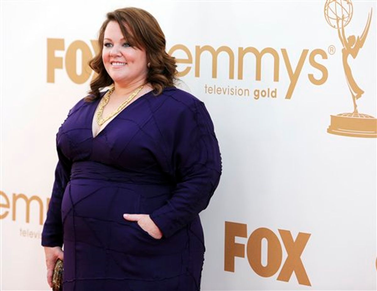 Melissa McCarthy arrives at the 63rd Primetime Emmy Awards on Sunday, Sept. 18, 2011 in Los Angeles. (AP Photo/Chris Pizzello)    (AP)