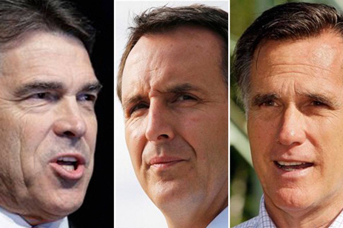 Rick Perry, Tim Pawlenty and Mitt Romney