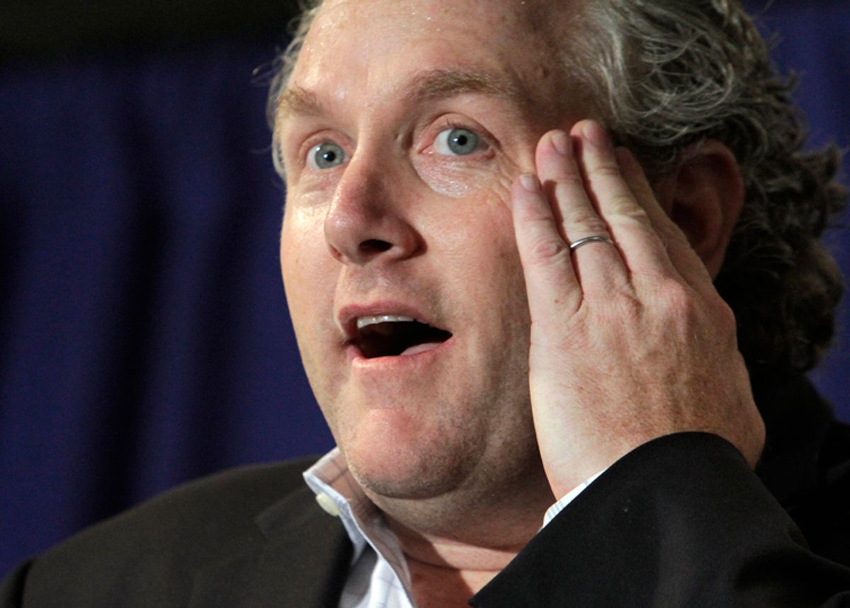 Conservative activist Andrew Breitbart, who runs BigGovernment.com, addresses a news conference prior to U.S. Rep. Anthony Weiner, D-N.Y.,, in New York, Monday, June 6, 2011. After days of denials, a choked-up New York Democratic Rep. Anthony Weiner confessed Monday that he tweeted a bulging-underpants photo of himself to a young woman and admitted to "inappropriate" exchanges with six women before and after getting married. (AP Photo/Richard Drew) (Richard Drew)