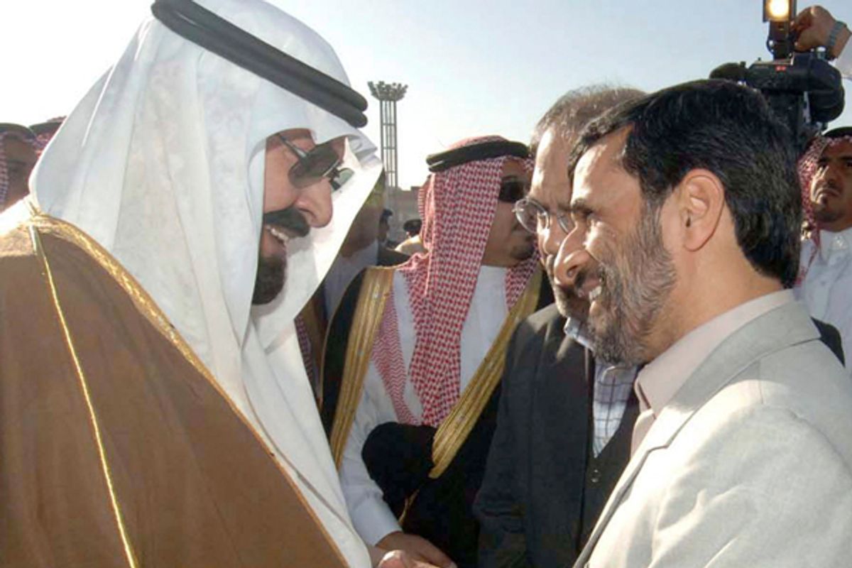 Saudi Arabia's King Abdullah and Iranian President Mahmoud Ahmadinejad. (Reuters/Ho New)