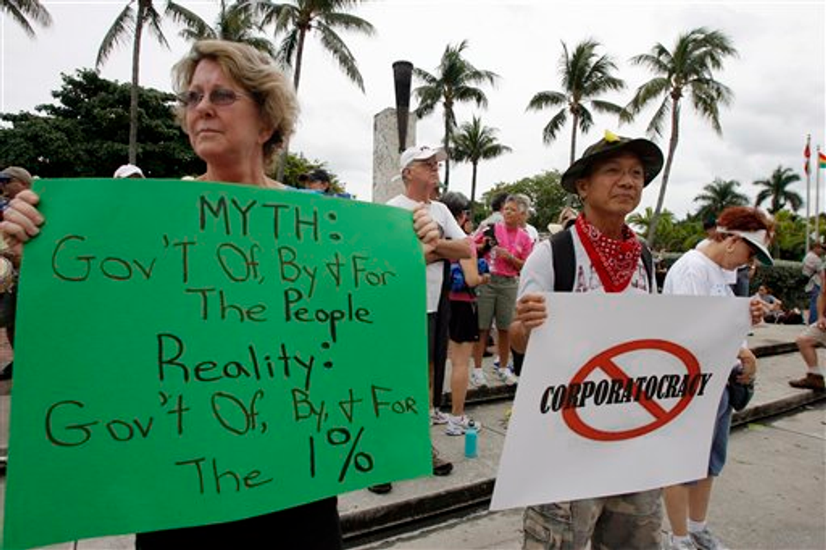  Protesters at Occupy Florida in Miami, Saturday Oct. 15, 2011    (AP Photo/Jeffrey M. Boan)