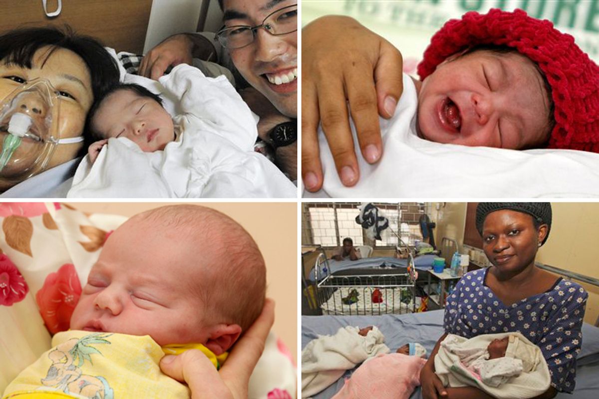  Babies born on October 31st, 2010 in (top left, clockwise) Japan, the Philippines, Nigeria and Russia.            (AP/Reuters)