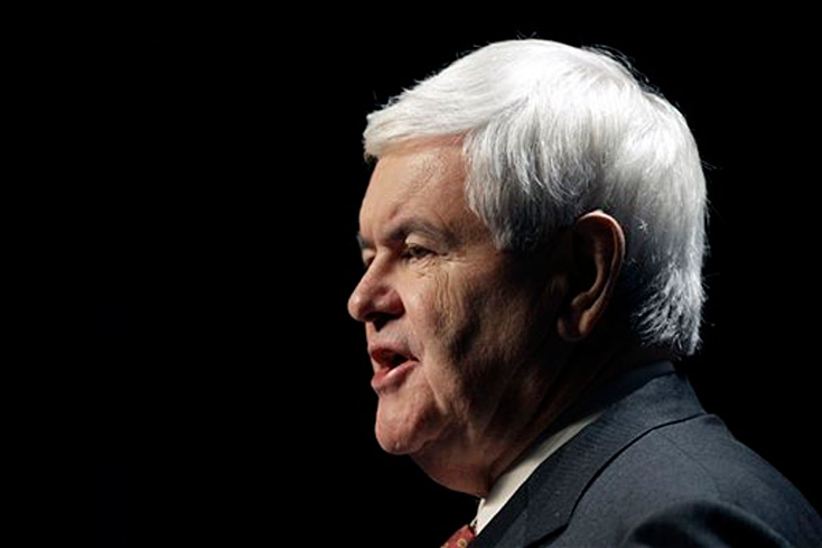 Republican presidential hopeful former House Speaker Newt Gingrich  (AP/Charlie Neibergall)