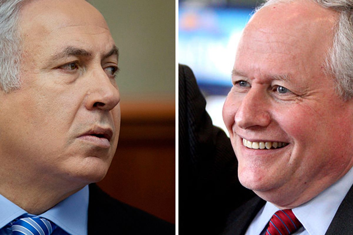 Israel's Prime Minister Benjamin Netanyahu and neonconservative William Kristol      (Reuters/<a href='http://en.wikipedia.org/wiki/File:Bill_Kristol_by_Gage_Skidmore.jpg'>Gage Skidmore</a>)