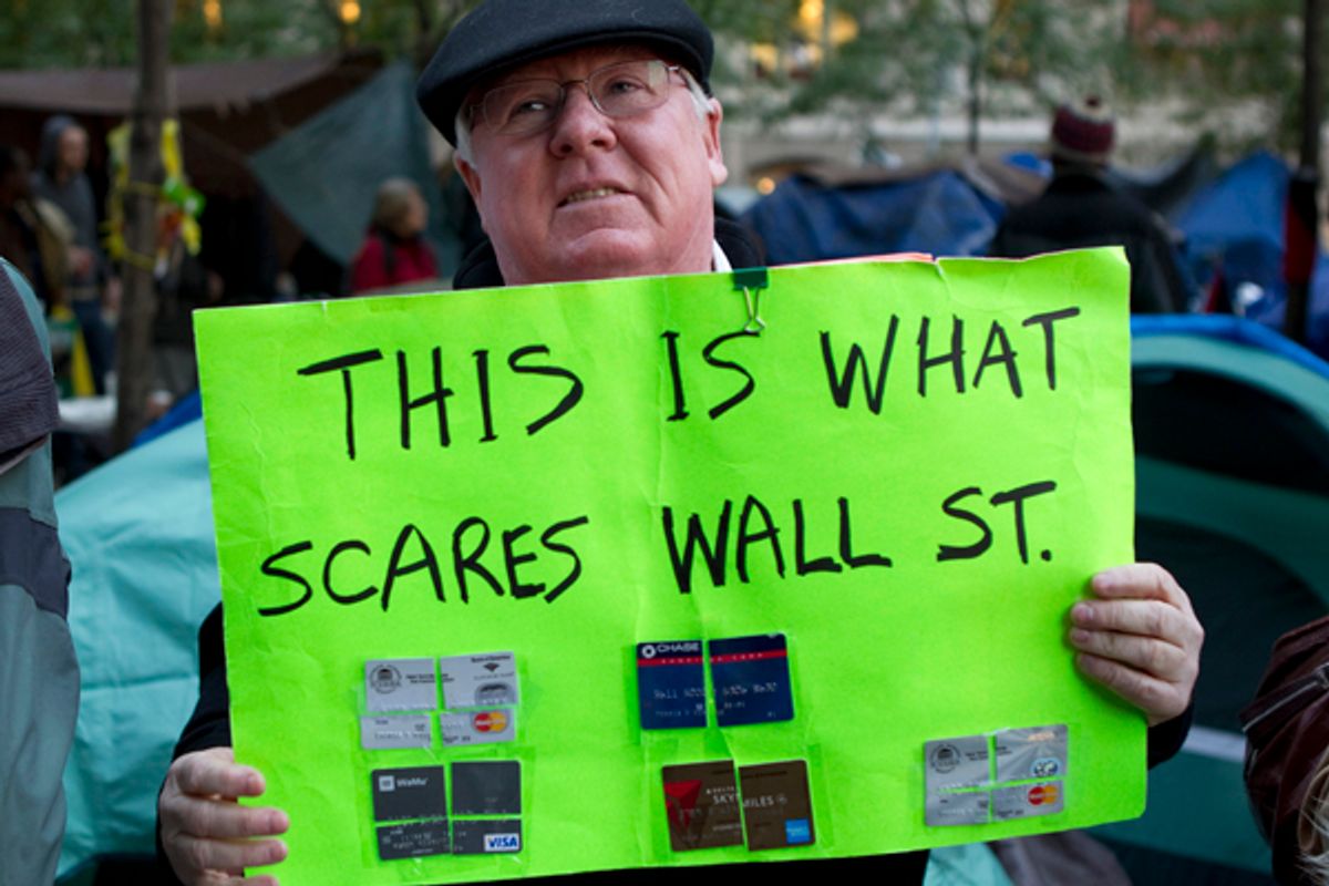 Tom Hagan demonstrates with the "Occupy Wall Street" movement in Zuccotti Park    (Lucas Jackson/Reuters)