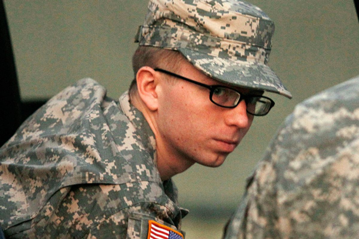 Bradley Manning is escorted from a security vehicle to a courthouse in Fort Meade, Md., on Monday.       (AP/Patrick Semansky)