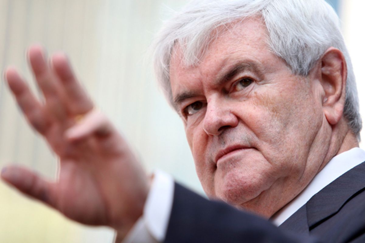 Newt Gingrich, would-be commander in chief   (Reuters/Daron Dean)